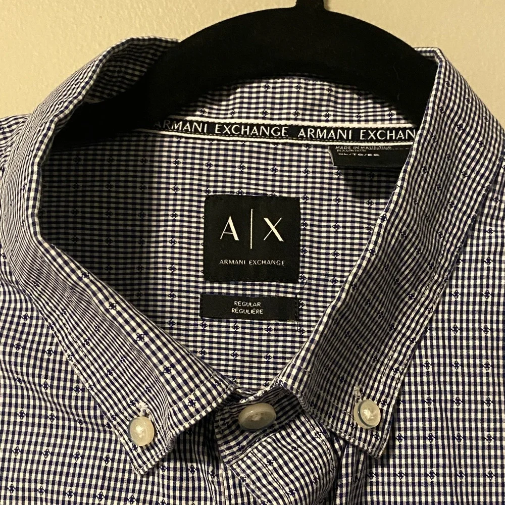 Armani Exchange Men's Blue and White Button-Down Shirt - Picture 2 of 5